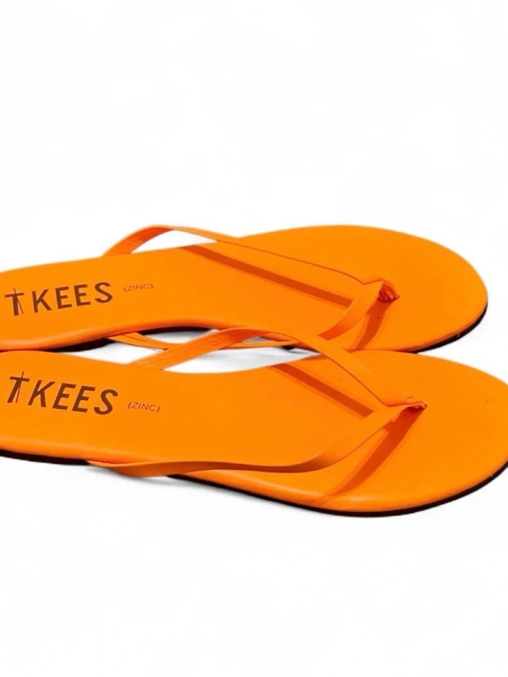 TKEES Zinc Neon Orange Leather Flip-Flop Sandals
